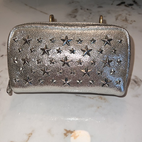 EUC Jimmy Choo Star Studded Clutch- silver metallic leather - Picture 3 of 8